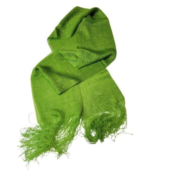 Lime Green Glitter Embellish Long Rectangular Scarf Tassel Shawl - Picture 8 of 13